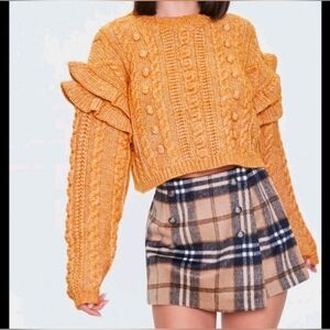 Forever 21 Mustard Ruffle Sleeve Sweater